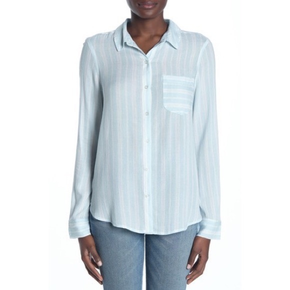 Abound Weekend Tie Front Button Down Shirt Light Blue Stripe Size Small NWOT - Picture 2 of 8